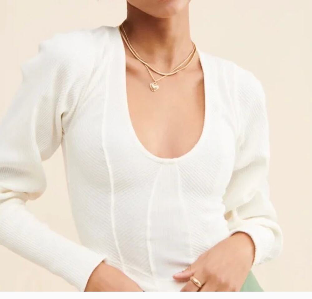NWT Free People Petra Fitted Top ~ Size Small Ivory Ribbed